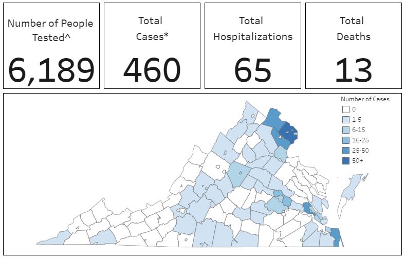 Map of state with stats about coronavirus cases