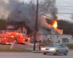 View of fire from passing car captured on video