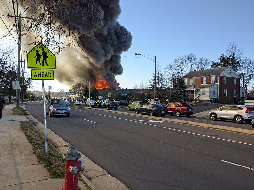 Fire burning from a distance