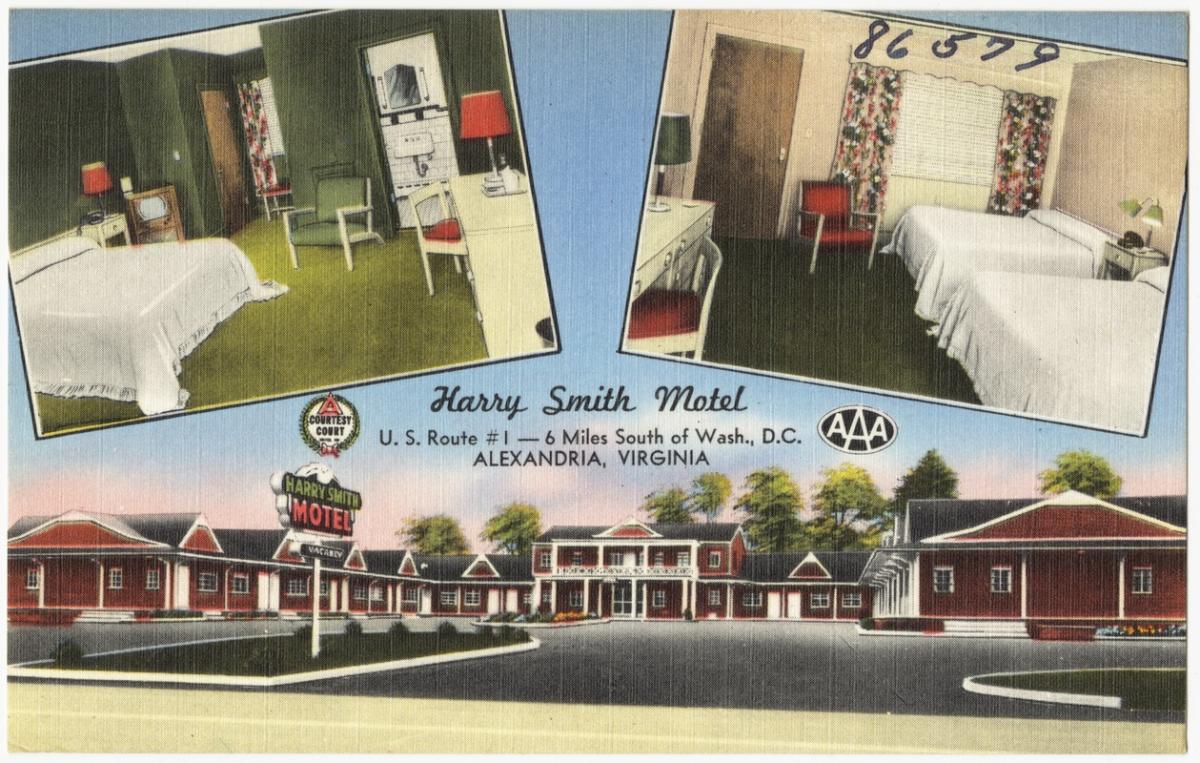 postcard showing harry smith motel 