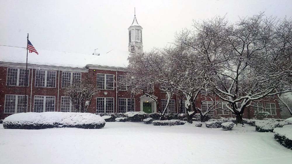 Old Mount Vernon High School in the snow.
