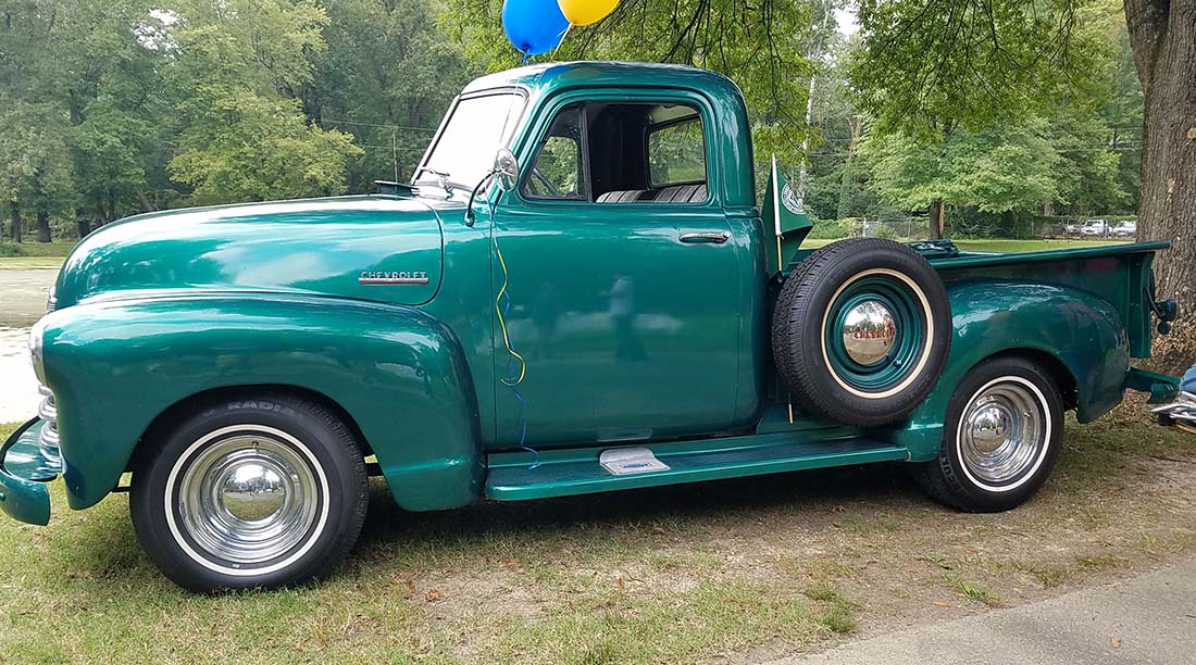 Green 1950s Chevy truck